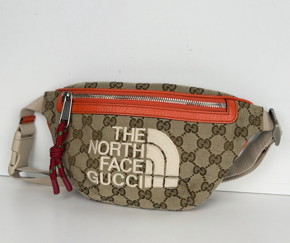 Gucci x The North Face Waist Belt Bag Beige Canvas & Orange Leather S08